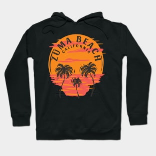 Zuma Beach California Skull Sunset and Palm Trees Hoodie